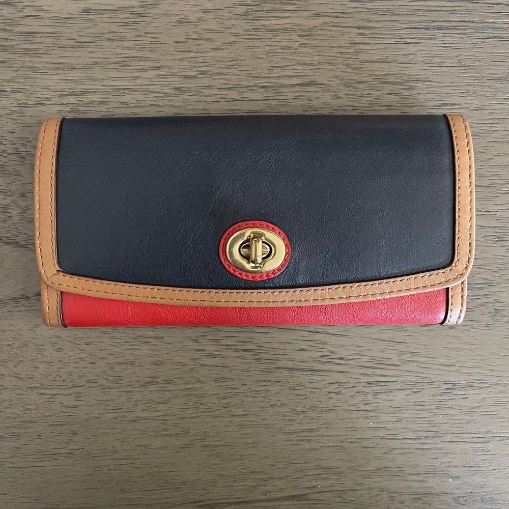 Coach Navy, Tan and Red Leather Wallet